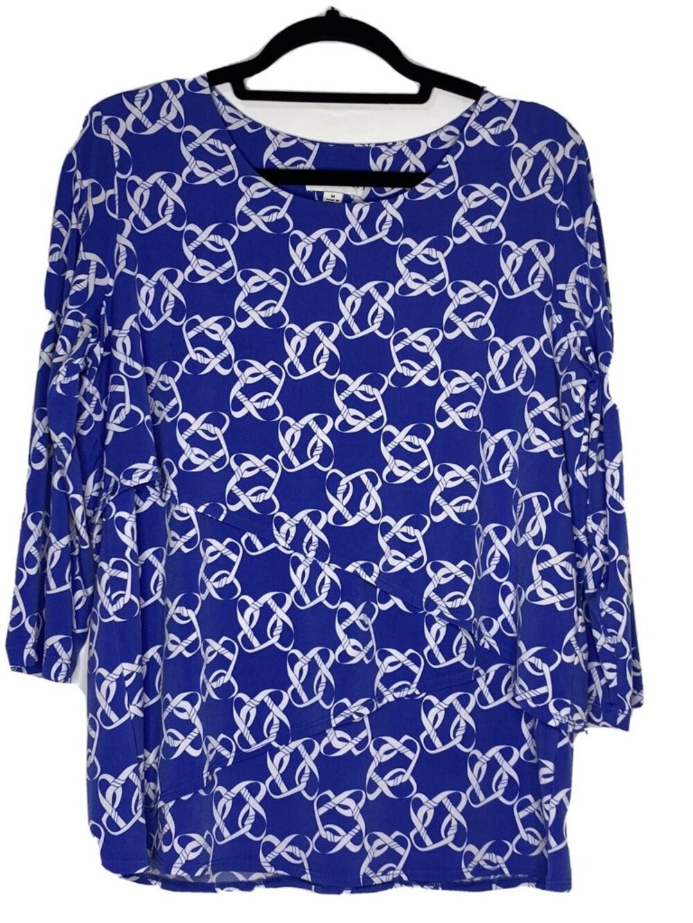 Susan Graver Womens Blue Chain/Knot-Print 3/4 Sleeve Top Size M